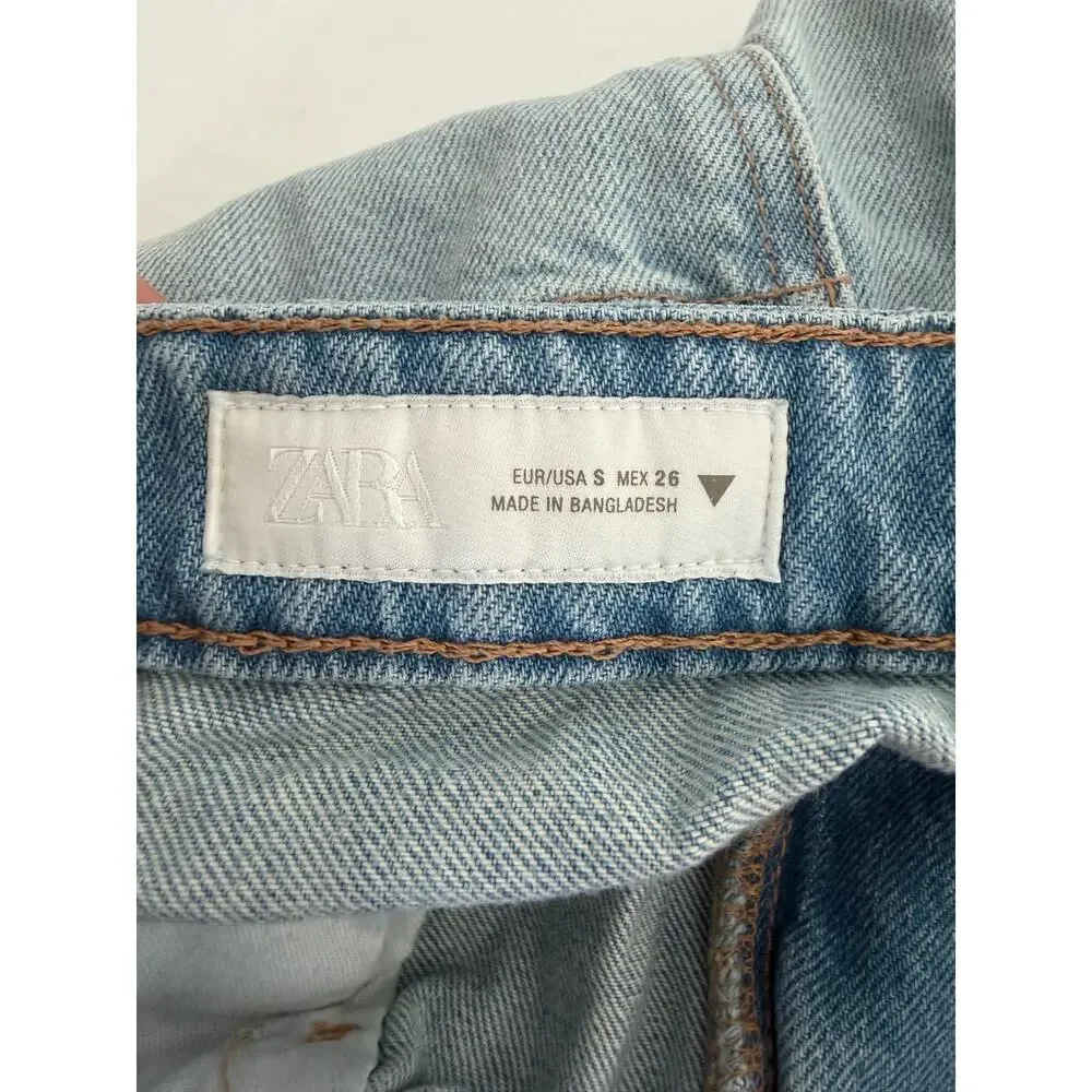 Zara Womens Light Denim Mini Distressed Skirt Size Small Jean Y2K
